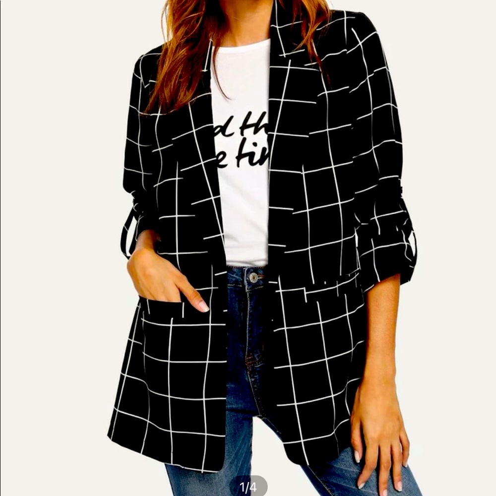 Medium SHEIN Dual Pocket Plaid Blazer